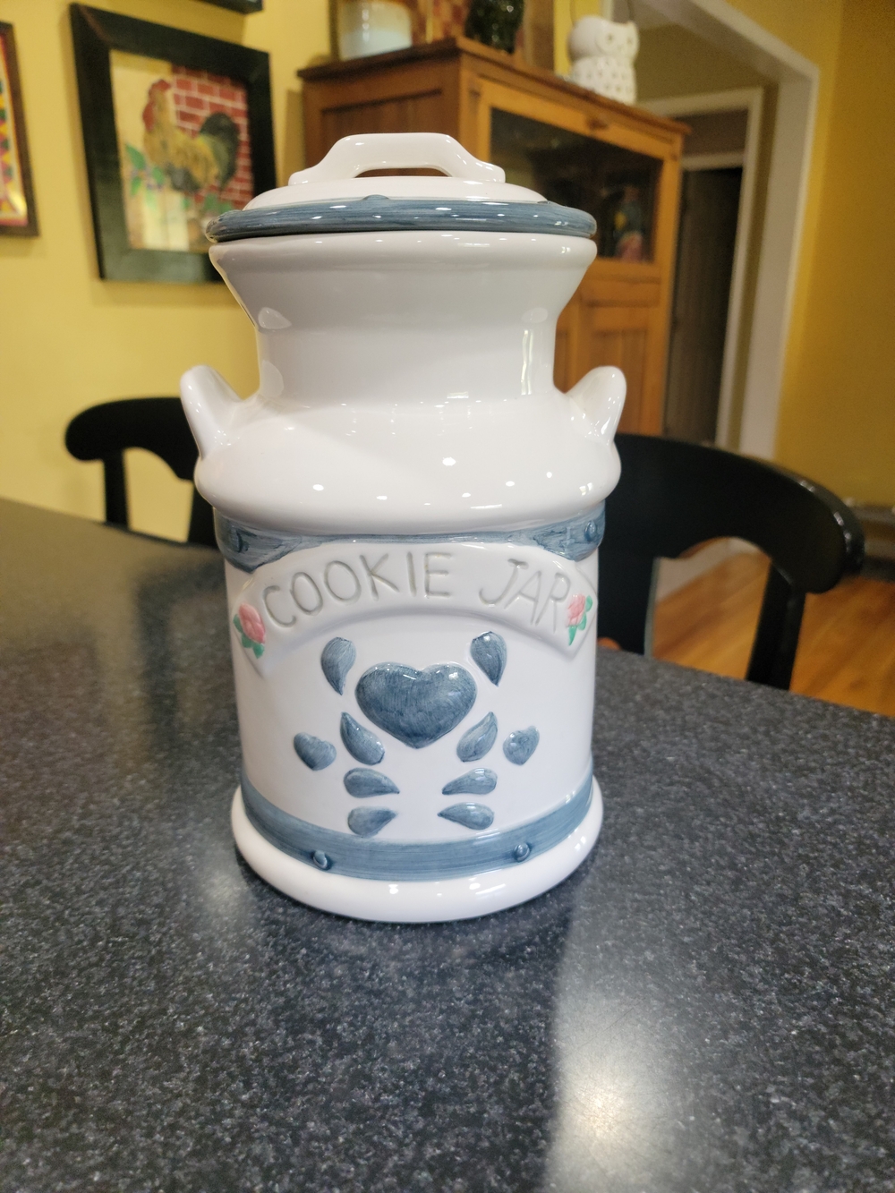 Vintage Jay Import Co Ceramic Milk Can Cookie Jar Cottagecore Blue Hearts Roses